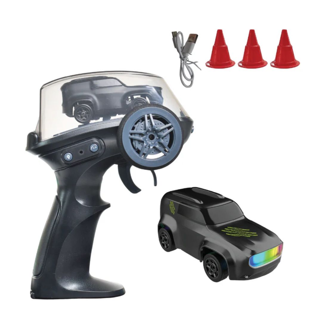L.O.T  Mini RC Drift Car: Dash - Black- Tabletop Drifter (Scale: 1:64)