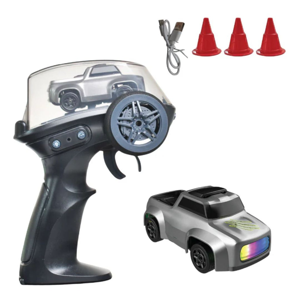 L.O.T Mini RC Drift Car: Dash -Silver- Tabletop Drifter (Scale: 1:64)