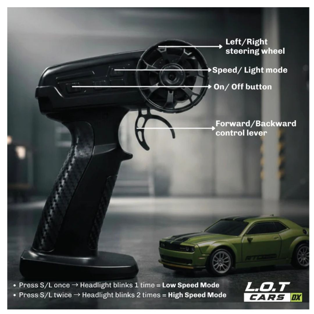 L.O.T Mini RC Drift Car: Nitro -Tabletop Drifter -Tarmac Green (Scale 1:64)