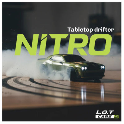 L.O.T Mini RC Drift Car: Nitro -Tabletop Drifter -Tarmac Green (Scale 1:64)