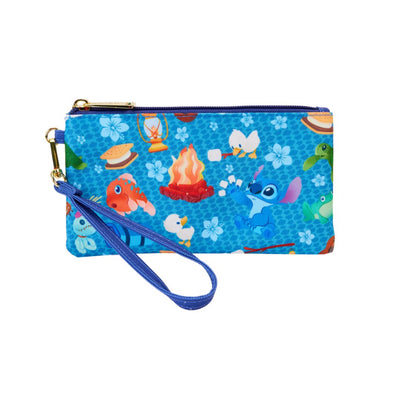 Loungefly: Stitch Camping Cuties All-Over Print Nylon Zipper Pouch Wristlet