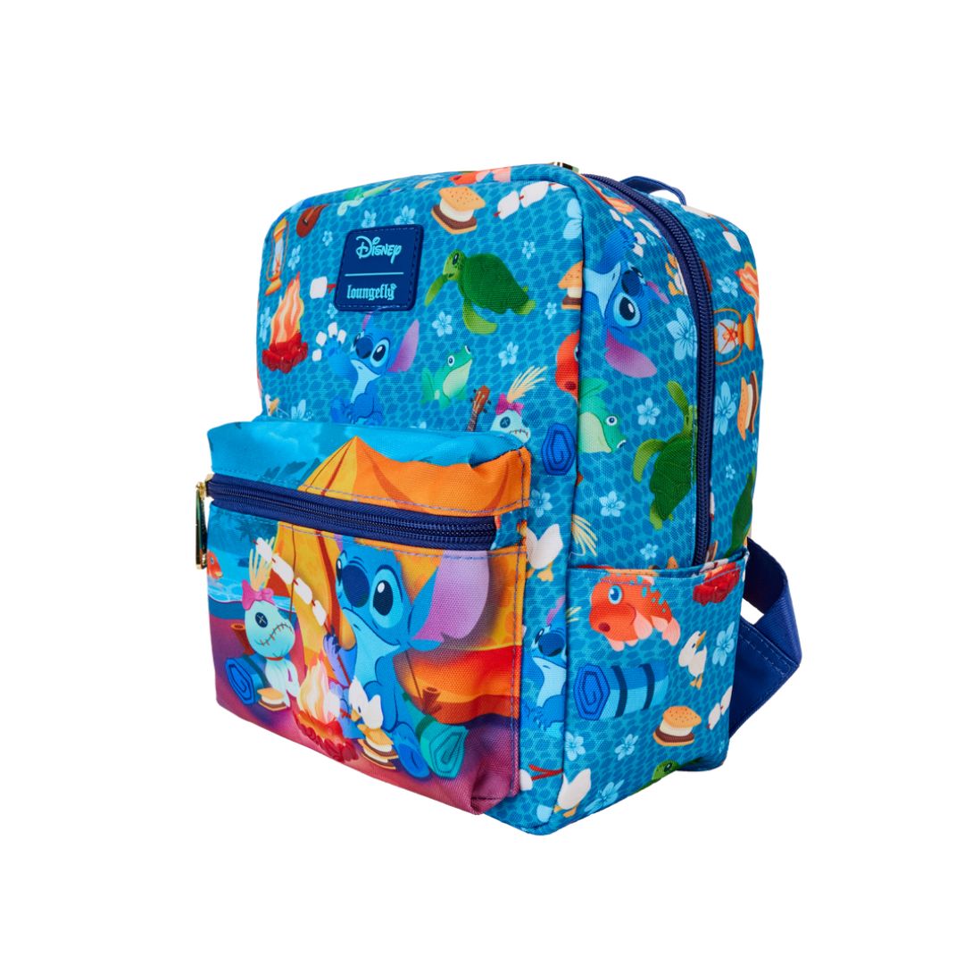 Loungfly: Stitch Camping Cuties All-Over Print Nylon Square Mini Backpack