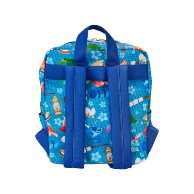 Loungfly: Stitch Camping Cuties All-Over Print Nylon Square Mini Backpack