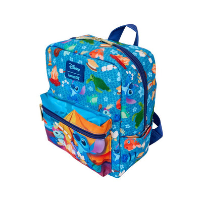 Loungfly: Stitch Camping Cuties All-Over Print Nylon Square Mini Backpack