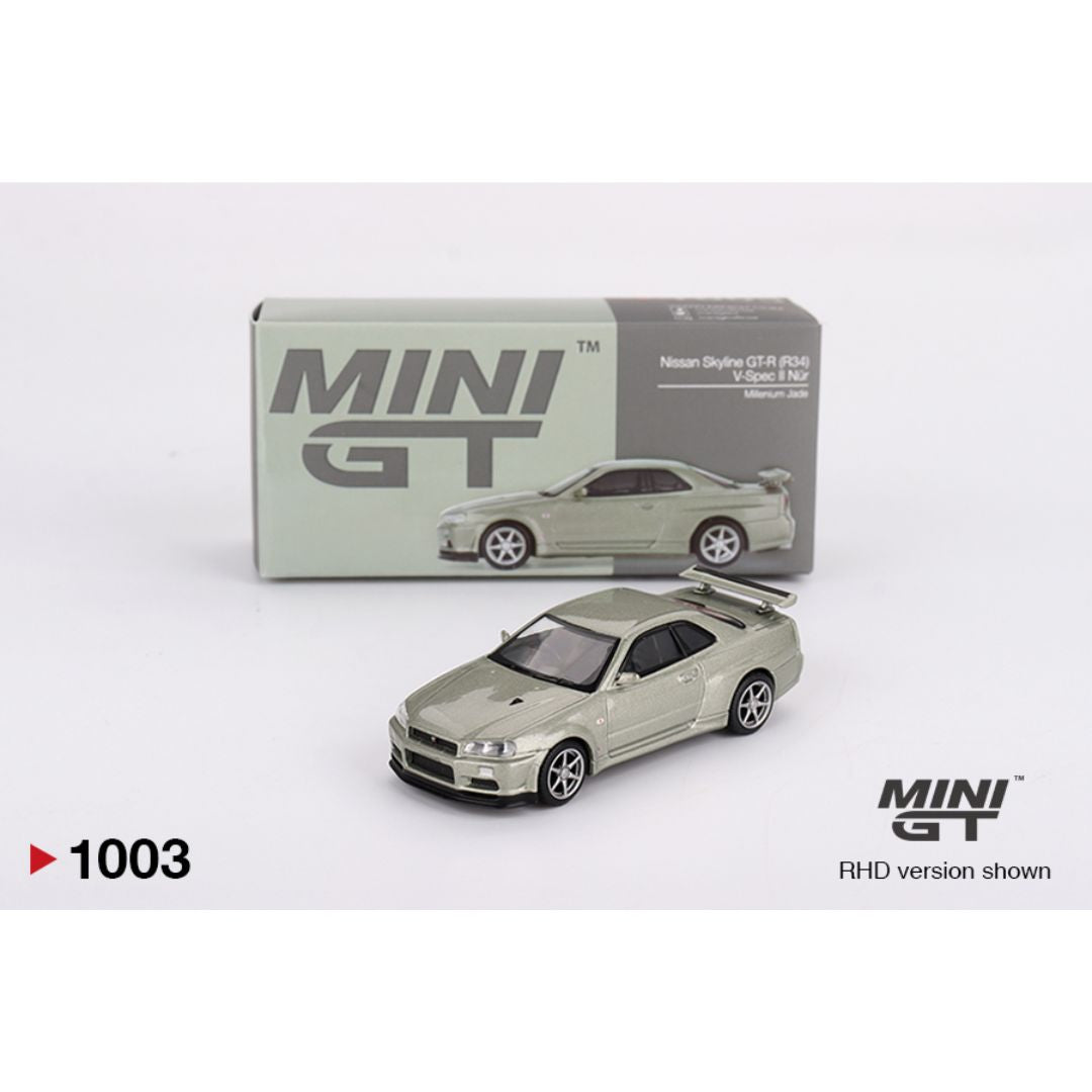 MINI GT #1003: Nissan Skyline GT-R (R34) V-Spec II Nür Millenium Jade