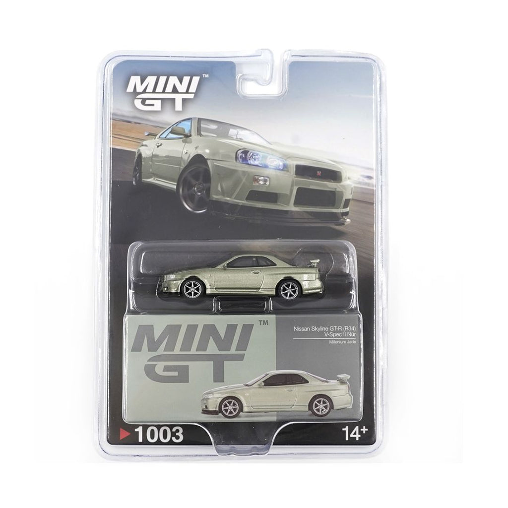 MINI GT Blister #1003: Nissan Skyline GT-R (R34) V-Spec II Nür Millenium Jade