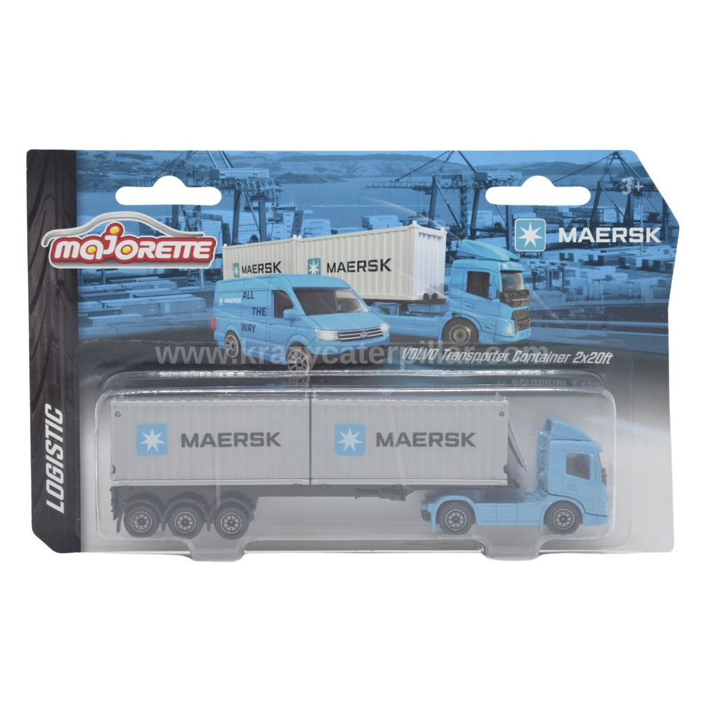 Majorette: Volvo Transporter Container-Grey 2x20ft: Maersk Logistic - 1:64