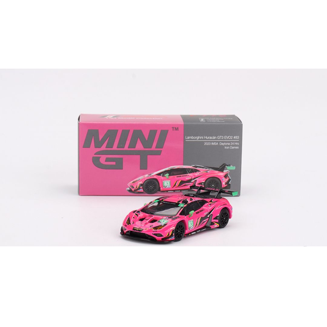 Mini GT #772: Lamborghini Huracán GT3 EVO2 #83 Iron Dames 2023 IMSA Daytona 24 Hrs