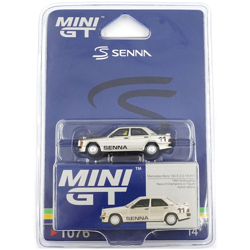 Mini GT Blister #1076: Mercedes-Benz 190 E 2.3-16 #11 Ayrton Senna 1984 Nürburgring Race of Champions w/ Figure