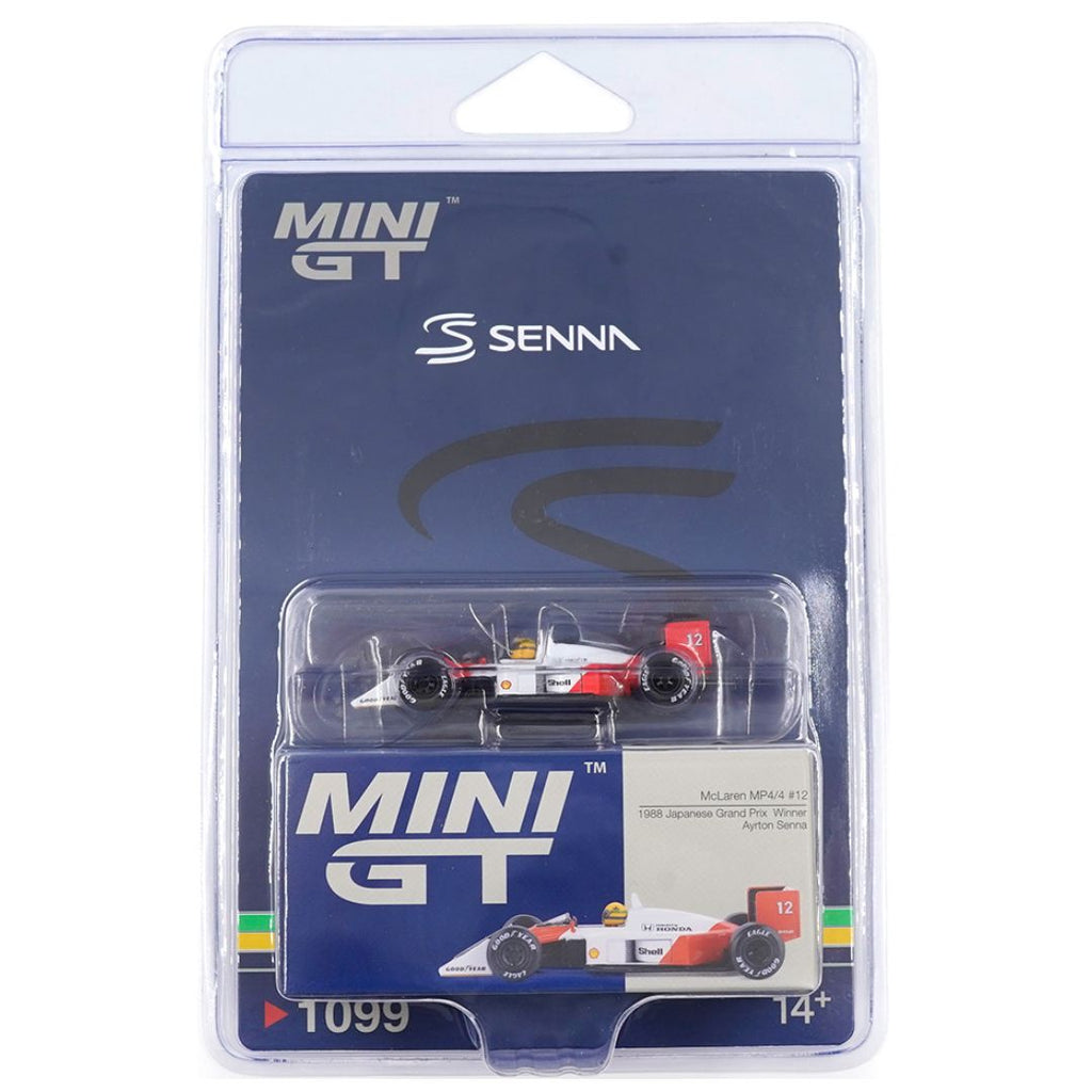 Mini GT Blister #1099: McLaren MP4/4 #12 Ayrton Senna 1988 Japanese Grand Prix Winner