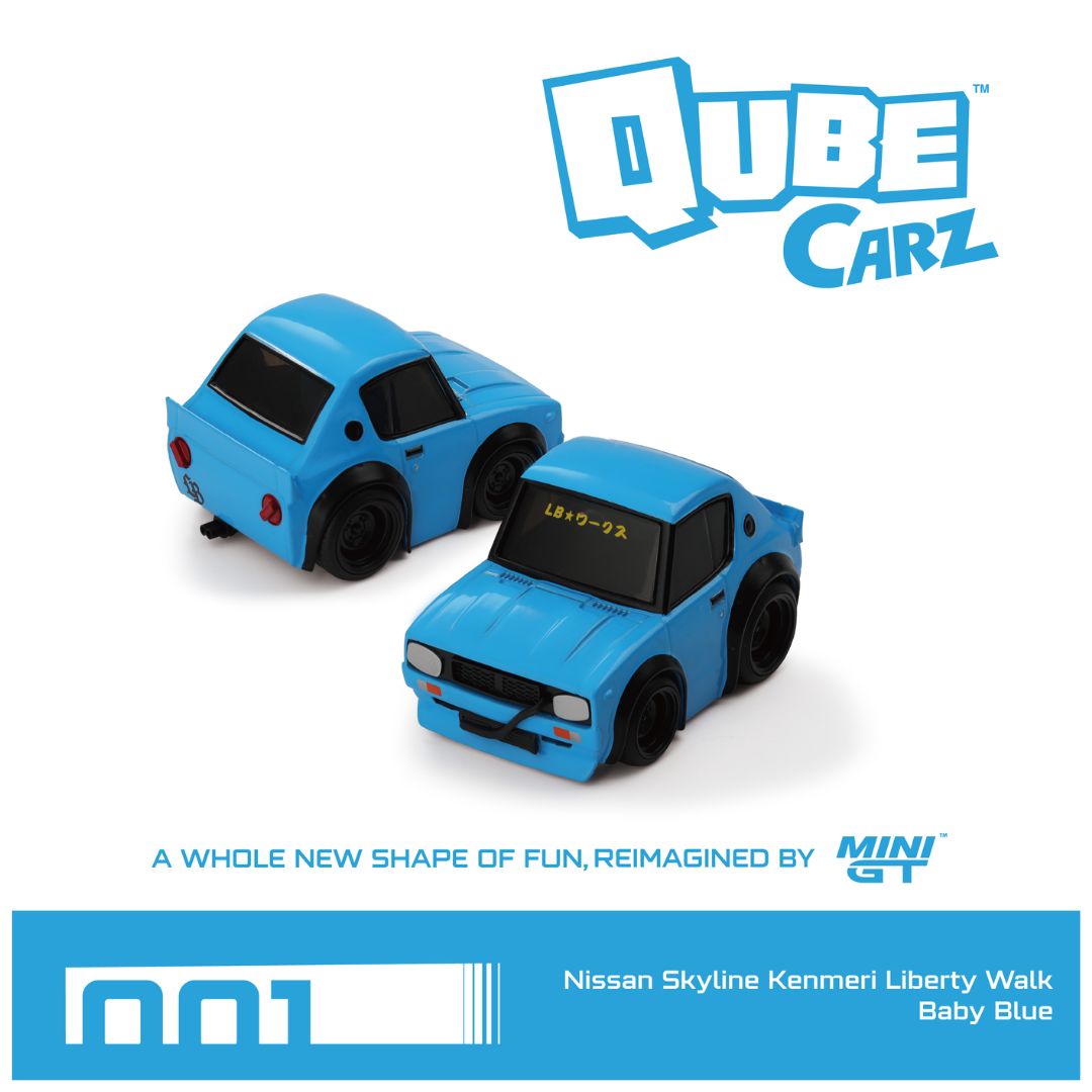 Mini GT Qube Carz #001: Nissan Skyline Kenmeri Liberty Walk Baby Blue
