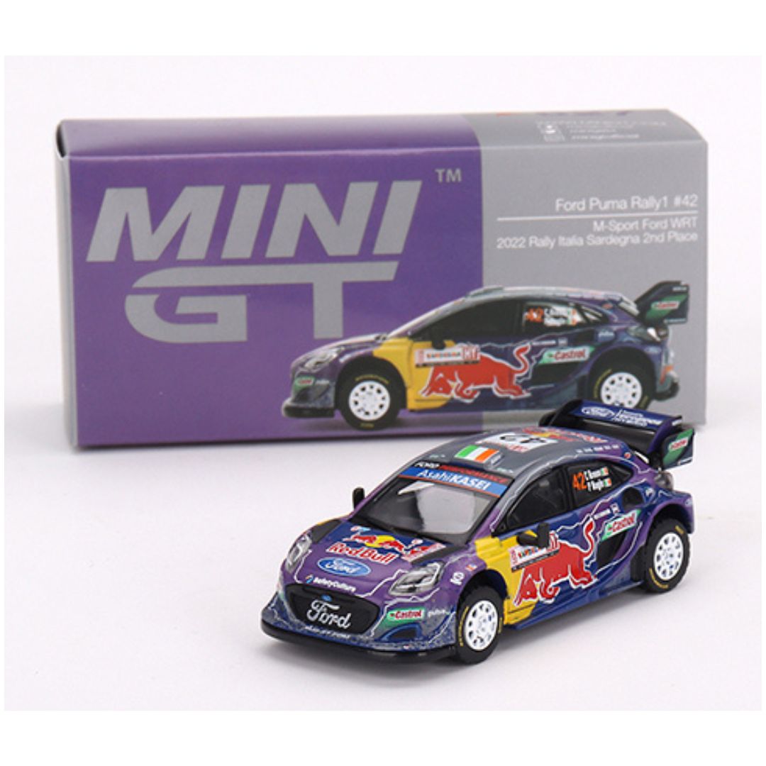 Mini GT Ford Puma Rally1 #42 M-Sport Ford WRT 2022 Rally Italia Sardegna 2nd Place 1:64