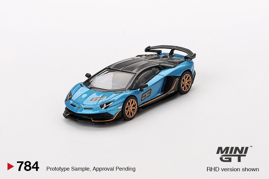 Mini GT #784: Lamborghini Aventador SVJ 63 Blu Aegir 1:64