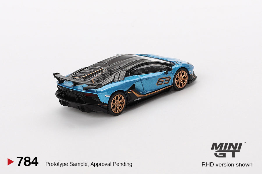 Mini GT #784: Lamborghini Aventador SVJ 63 Blu Aegir 1:64