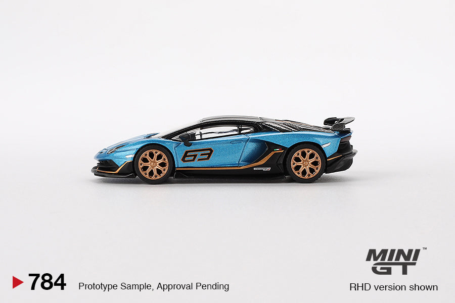 Mini GT #784: Lamborghini Aventador SVJ 63 Blu Aegir 1:64