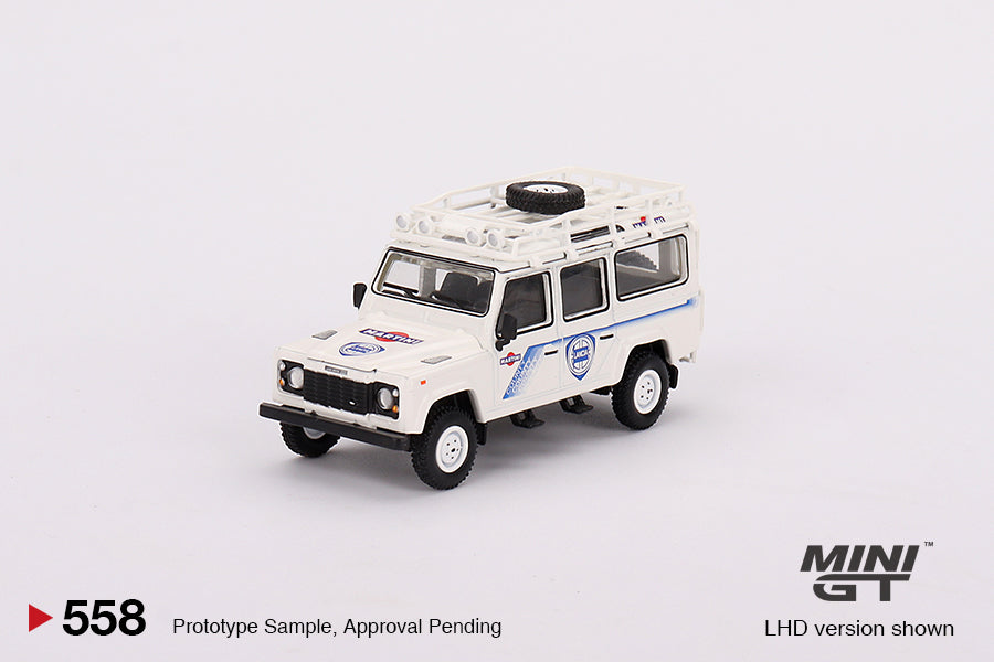 MINI GT Land Rover Defender 110 1991 Safari Rally Martini Racing Support Vehicle