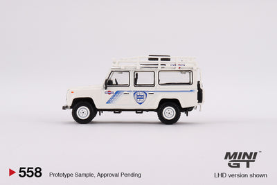 MINI GT Land Rover Defender 110 1991 Safari Rally Martini Racing Support Vehicle