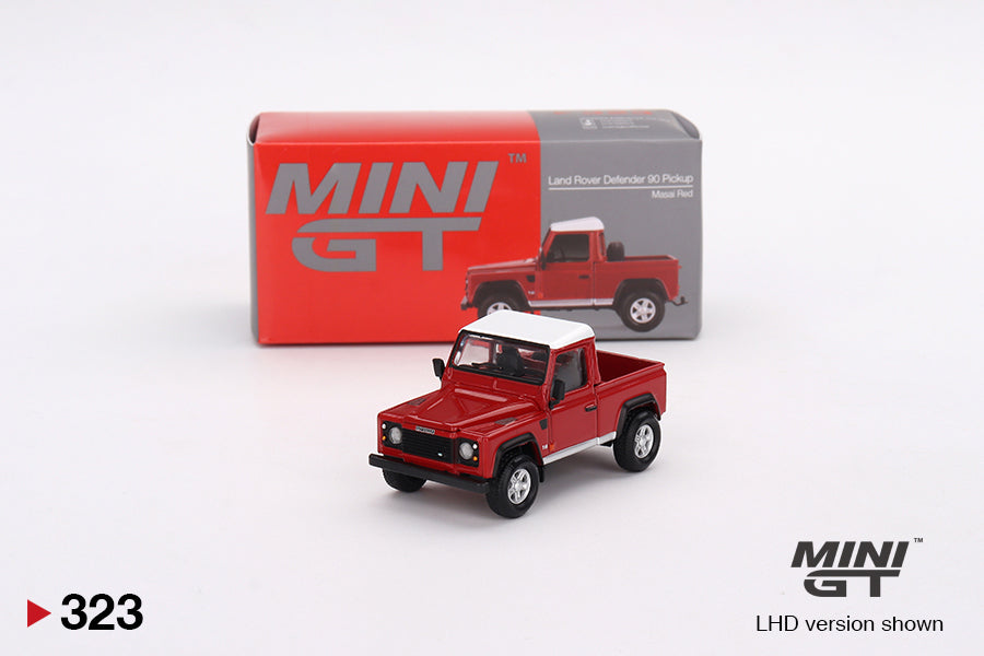 Mini GT Land Rover Defender 90 Pickup Masai Red - 1:64 Die-Cast Scale Model