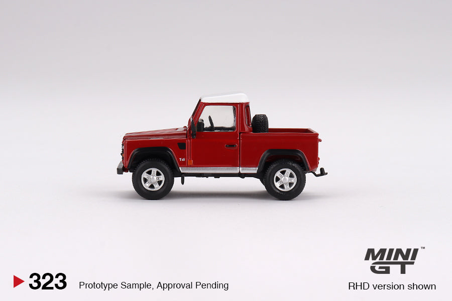 Mini GT Land Rover Defender 90 Pickup Masai Red - 1:64 Die-Cast Scale Model