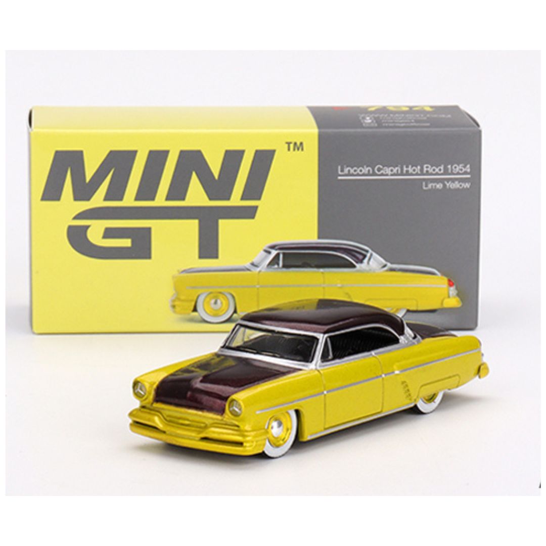 Mini GT #794: Lincoln Capri Hot Rod 1954 Lime Yellow 1:64