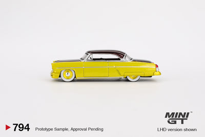 Mini GT #794: Lincoln Capri Hot Rod 1954 Lime Yellow 1:64