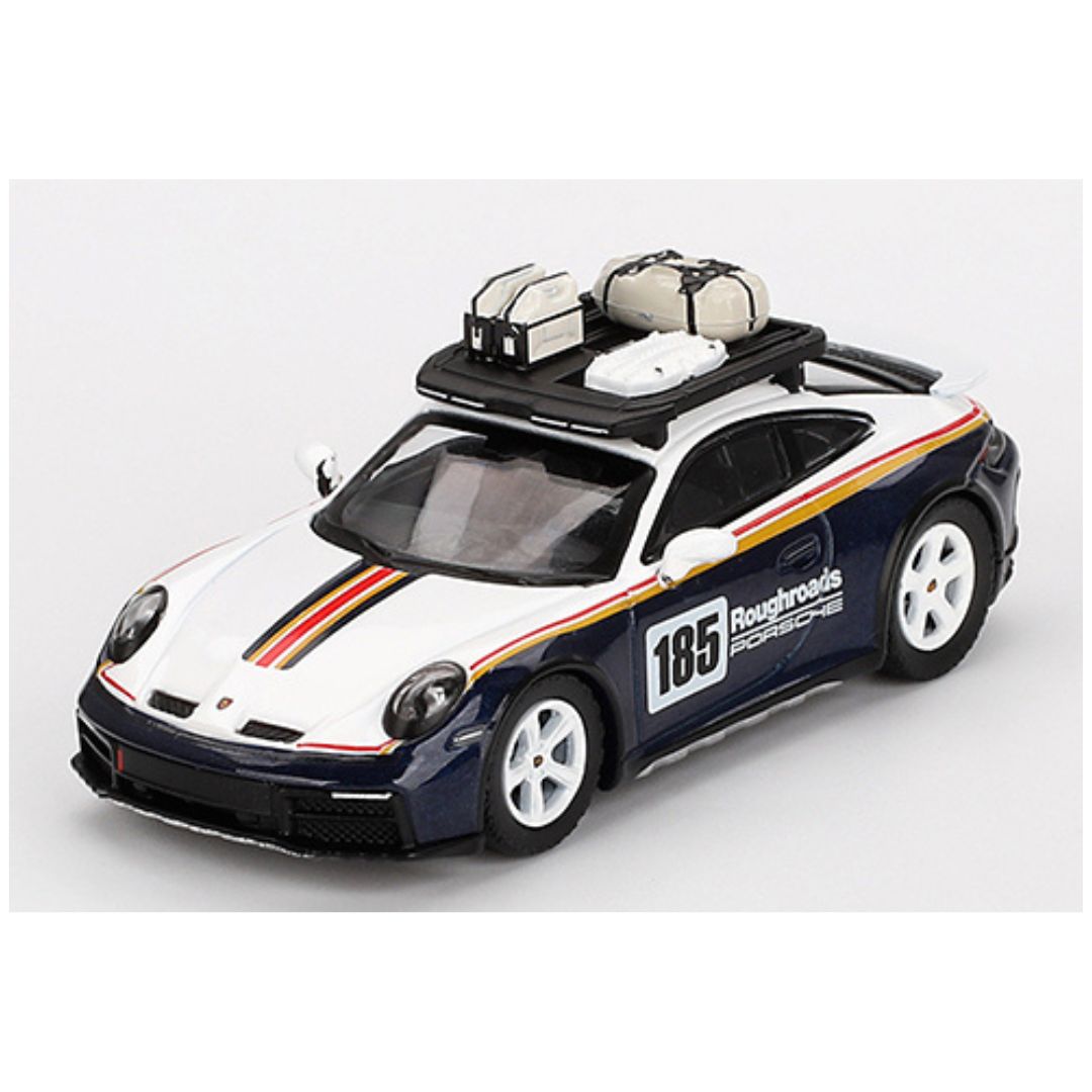 Mini GT #805: Porsche 911 Dakar Rallye Design Package White/Gentian Blue Metallic 1:64