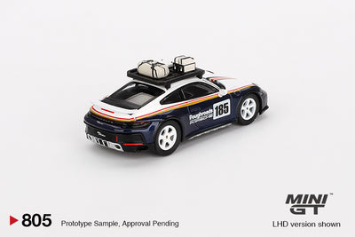 Mini GT #805: Porsche 911 Dakar Rallye Design Package White/Gentian Blue Metallic 1:64