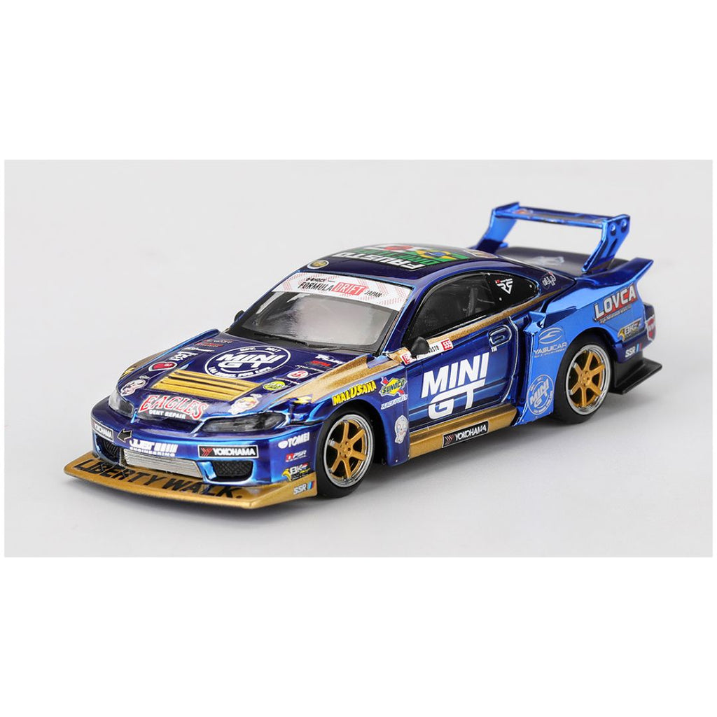 Mini GT #1157: Nissan Silvia (S15) LB-Super Silhouette #555 Team MINI GT Liberty Walk 2025 Formula Drift