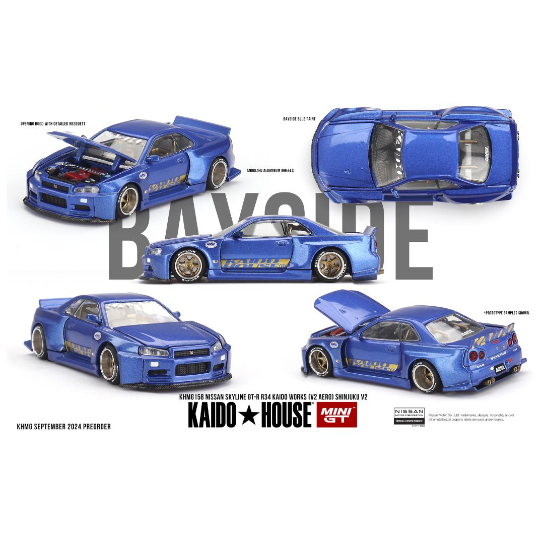Mini GT #158: Nissan Skyline GT-R (R34) Kaido Works (V2 Aero) SHINJUKU V2 1:64