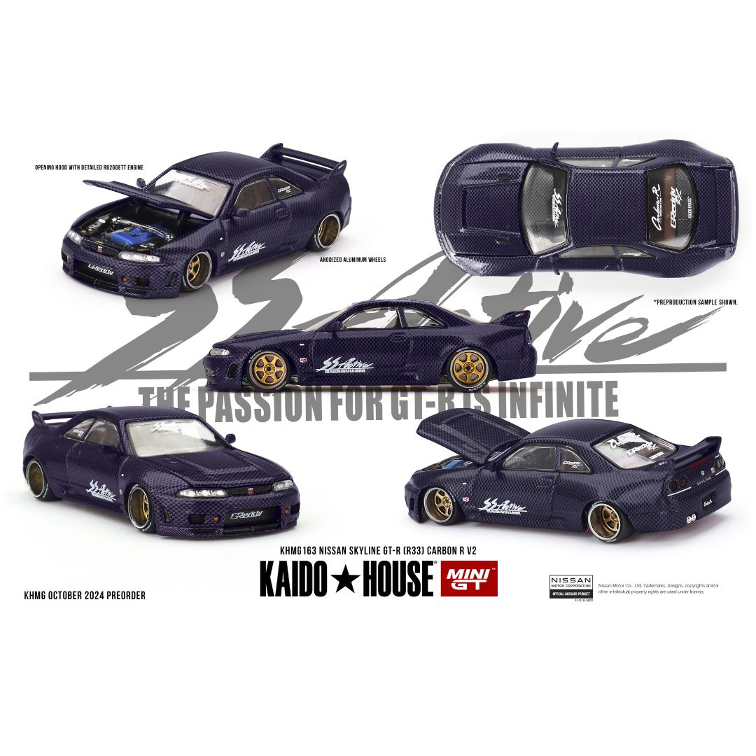 Mini GT #163: Kaido House Nissan Skyline GT-R (R33) Active Carbon