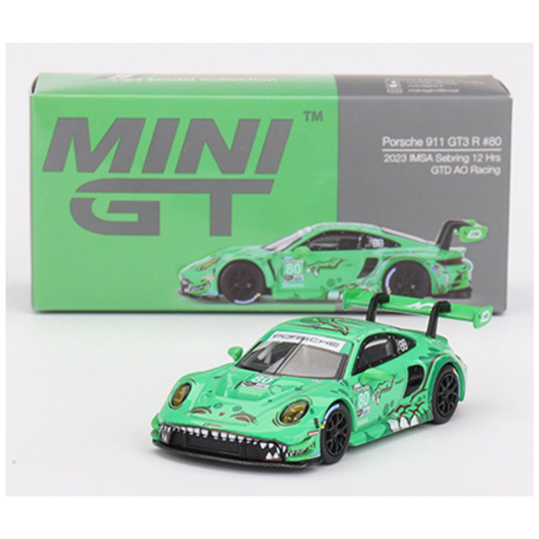 Mini GT #713: Porsche 911 GT3 R #80 GTD AO Racing 2023 IMSA Sebring 12 Hrs 1:64