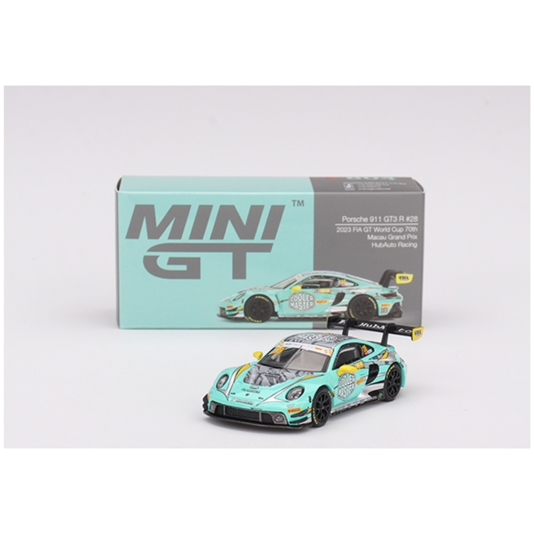 Mini GT #804: Porsche 911 GT3 R #28 HubAuto Racing 2023 FIA GT World Cup 70th Macau Grand Prix 1:64
