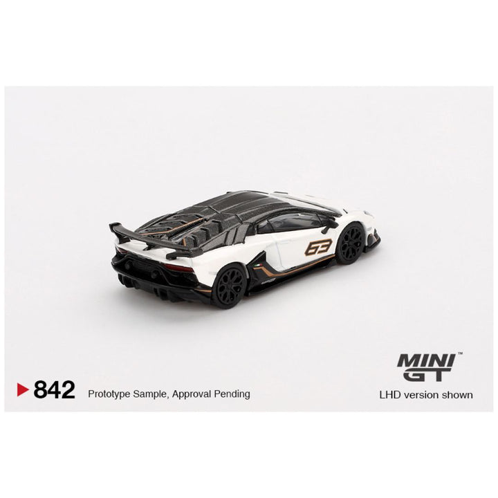 Mini GT #842: Lamborghini Aventador SVJ 63 Bianco Asopo 1:64