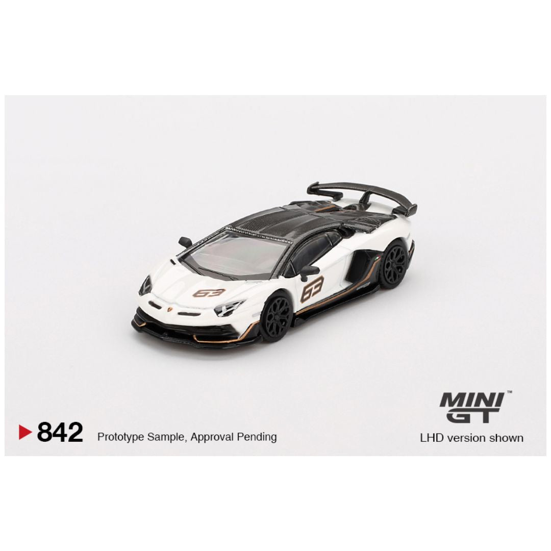 Mini GT #842: Lamborghini Aventador SVJ 63 Bianco Asopo 1:64