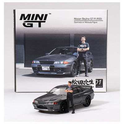 Mini GT #869: Nissan Skyline GT-R (R32) Gunmetal W/ Matsuda Figure Tsugio Matsuda Collection