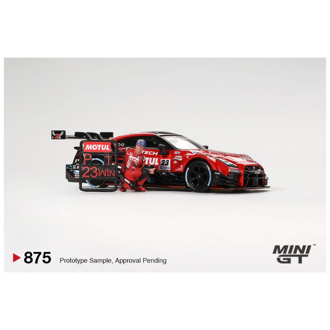 Mini GT #875: Nissan GT-R NISMO #23 "MOTUL AUTECH GT-R 2021" SUPER GT SERIES Suzuka winner W/ Matsuda Figure Tsugio Matsuda Collection No.2 1:64
