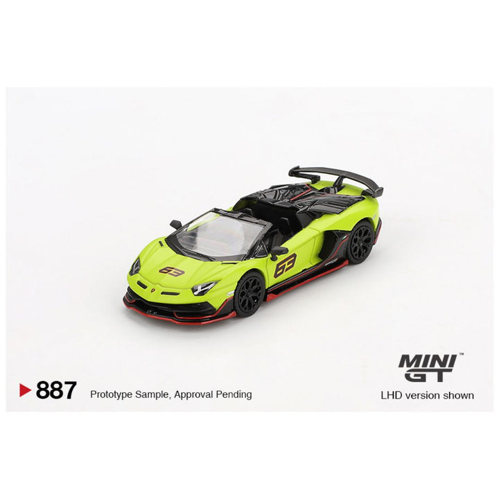 Mini GT #887: Lamborghini Aventador SVJ 63 Roadster Verde Shock 1