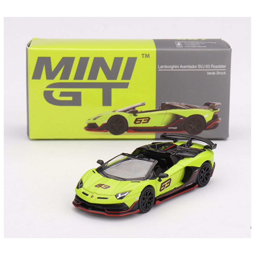 Mini GT #887: Lamborghini Aventador SVJ 63 Roadster Verde Shock 1:64