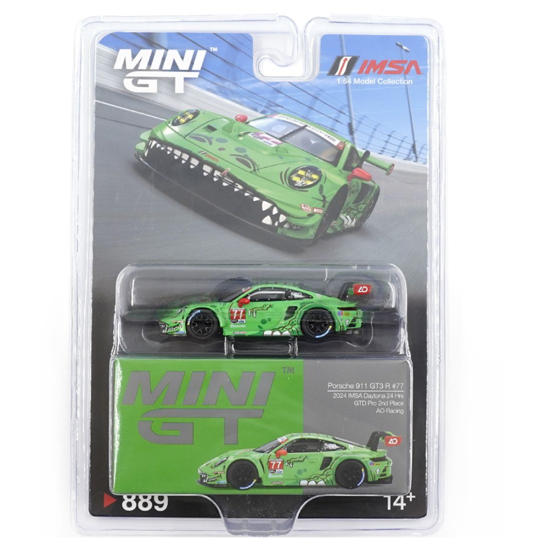 Mini GT #889 BL: Porsche 911 GT3 R #77 AO Racing 2024 IMSA Daytona 24 Hrs GTD Pro 2nd Place
