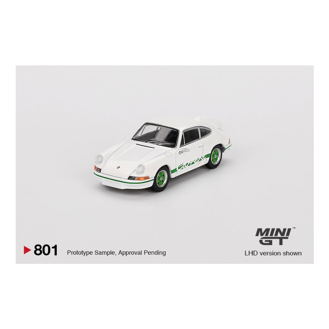Mini GT #801: Porsche 911 Carrera RS 2.7 Grand Prix White with Green Livery 1:64