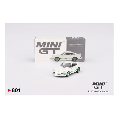 Mini GT #801: Porsche 911 Carrera RS 2.7 Grand Prix White with Green Livery 1:64