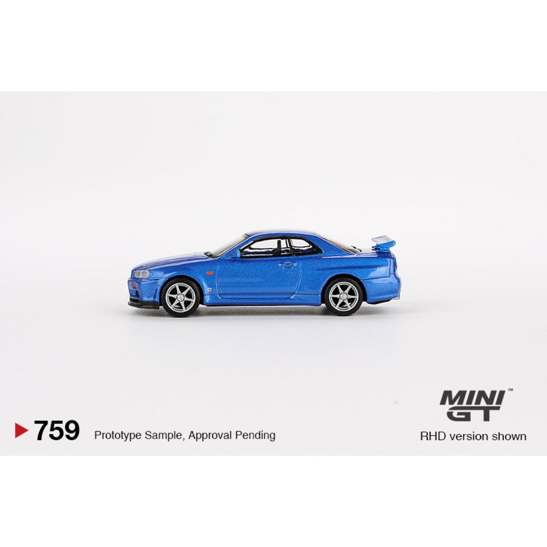 MINI GT #759: Nissan Skyline GT-R (R34) V-Spec Bayside Blue