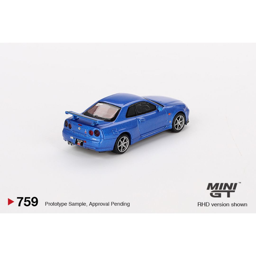 MINI GT #759: Nissan Skyline GT-R (R34) V-Spec Bayside Blue