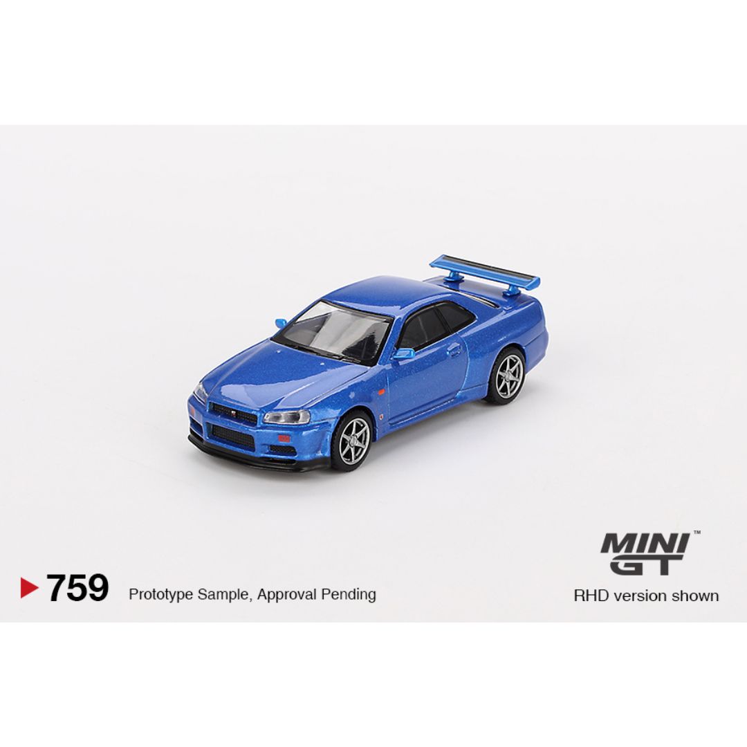 MINI GT #759: Nissan Skyline GT-R (R34) V-Spec Bayside Blue