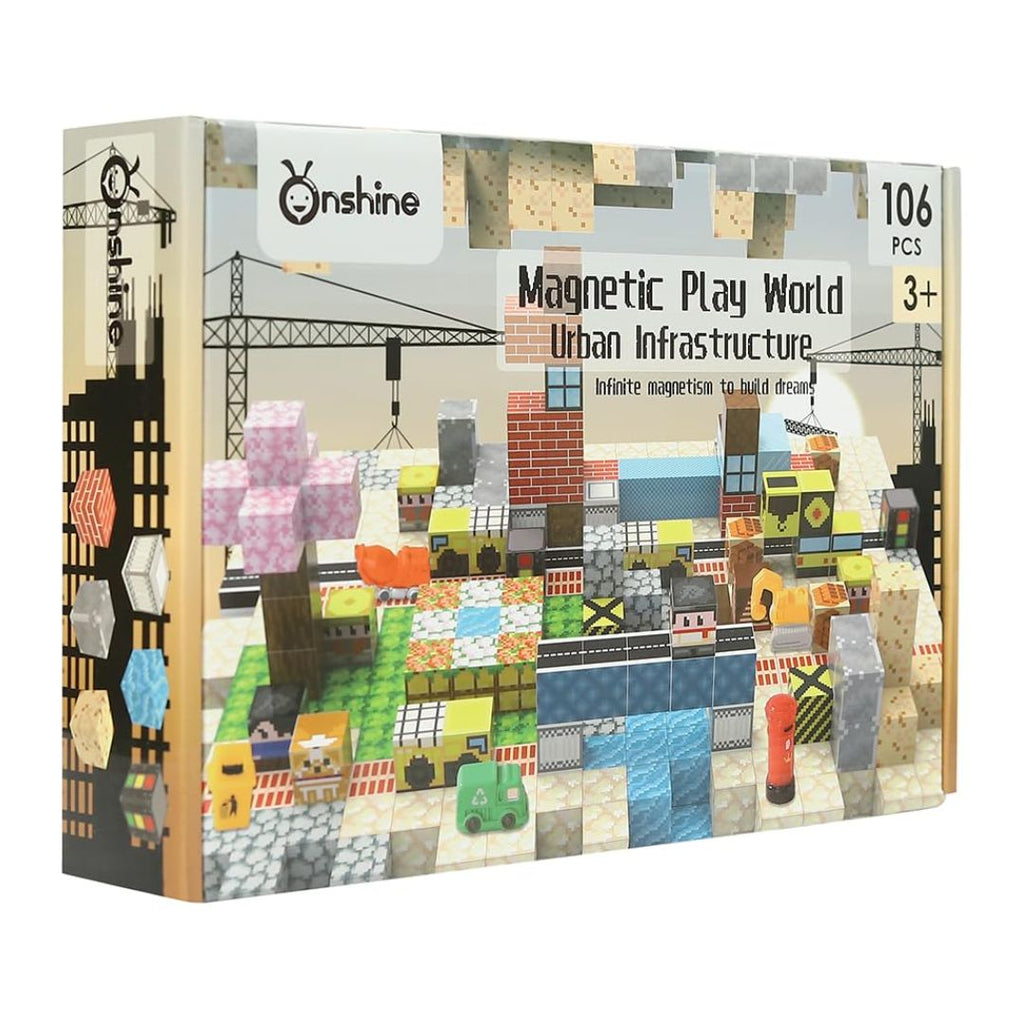 Onshine: Magnetic Play World Urban Infrastructure Building Cubes - 106 Pcs Set