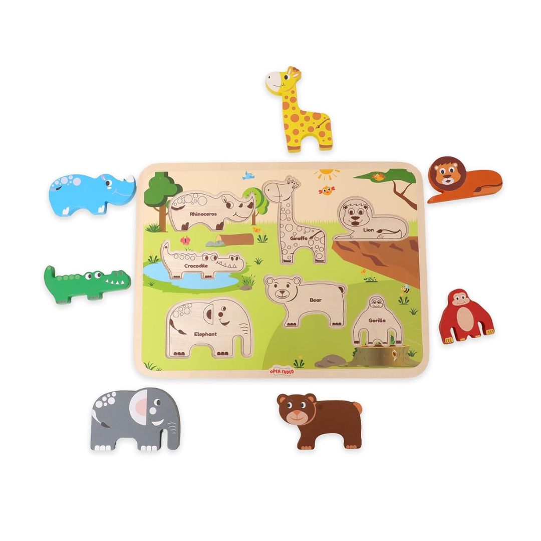 Open Ended Chunky Puzzle New Design - Animals 7 Pcs – Krazy Caterpillar
