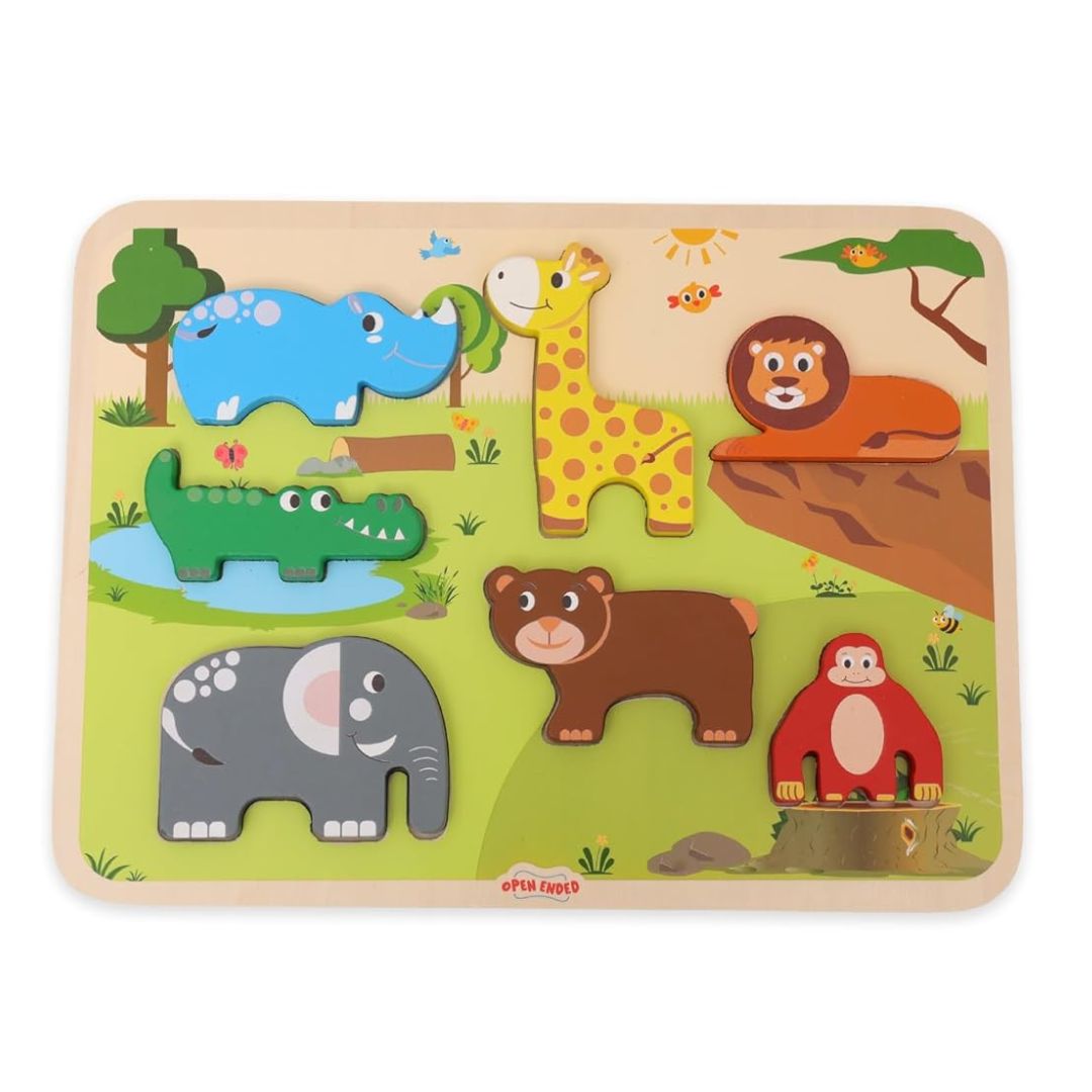 Open Ended Chunky Puzzle New Design - Animals 7 Pcs – Krazy Caterpillar