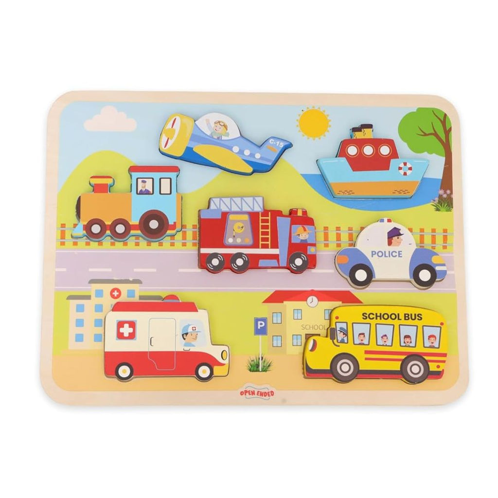 Open Ended Chunky Puzzle New Design - Vehicles 7 PCS