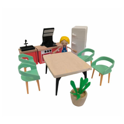 Open Ended: Wooden Dollhouse - Modern Villa - 31 Pcs With 4 doll figures