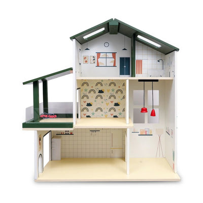 Open Ended: Wooden Dollhouse - Modern Villa - 31 Pcs With 4 doll figures